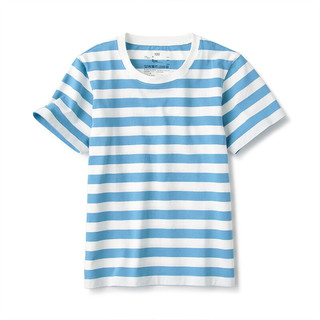 MUJI 無印良品 CBF02A1S 儿童条纹短袖T恤 蓝色 130cm
