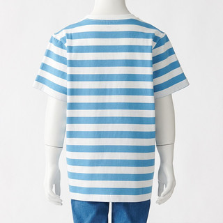 MUJI 無印良品 CBF02A1S 儿童条纹短袖T恤 蓝色 150cm