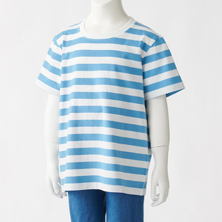MUJI 無印良品 CBF02A1S 儿童条纹短袖T恤 蓝色 130cm