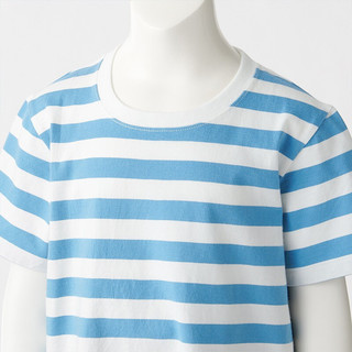 MUJI 無印良品 CBF02A1S 儿童条纹短袖T恤 蓝色 120cm