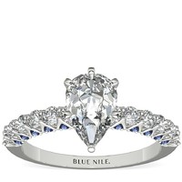 补贴购：Blue Nile 0.90 克拉梨形钻石+隐藏式蓝宝石与钻石订婚戒托