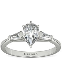补贴购：Blue Nile 0.73 克拉梨形钻石+尖顶长方形钻石订婚戒托