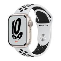 Apple 苹果 Watch Series 7 智能手表 41mm GPS版 星光色铝金属表壳 白配黑耐克运动型表带 (GPS、血氧、运动)