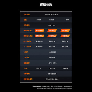 大华（Dahua） 1TB SSD固态硬盘 M.2接口(NVMe协议PCIe4.0×4）C970