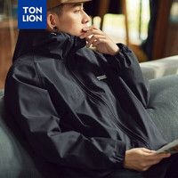 TONLION 唐狮 2022春季外套男韩版休闲连帽夹克衫纯色运动风青年学生外套