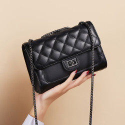 red dragonfly 红蜻蜓 22新款二层牛皮菱格包链条包单肩包女式斜挎包