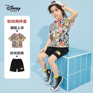 Disney 迪士尼 【JD旗舰店】迪士尼 男女童运动夏装米奇IP 短袖短裤两件套