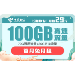 CHINA TELECOM 中国电信 长期静卡C 29月租100G流量（70G通用、30G定向）