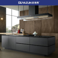 欧雅尊黑色整体橱柜进口岩板定制岛台开放式厨房装修设计厨柜