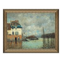 雅昌 西斯莱《马利港的洪水》71x56cm 油画布 典雅栗实木框