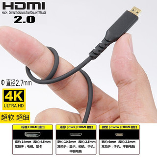 酷乐炫 Coaxial超软Micro Mini转HDMI2.0连接线细线4K数字高清相机电视显示器线 A-A  HDMI 公对公 2米