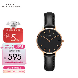 Daniel Wellington DanielWellington）DW女表金色边皮革表带28mm黑盘简约时尚欧美表DW00100224