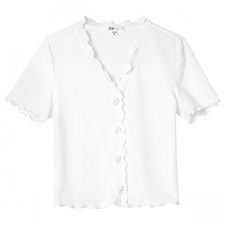 zk lin 女士V领针织开衫  UR S721054230 白色 XL