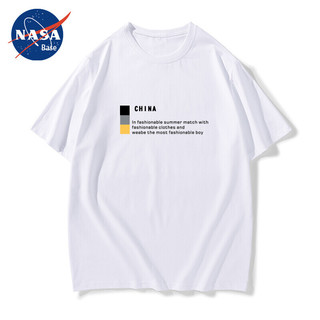 NASA_BASE纯棉t恤男装修身薄款短袖情侣卡通太空人印花圆领t恤2022夏新款