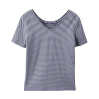 INMAN 茵曼 女士V领短袖T恤 1892022009 蓝/白 S