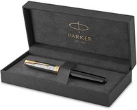 PAKER 派克 PARKER 派克 Sonnet 钢笔 | 高级金属和黑色光泽表面带金色装饰 | 精美 18k 金笔尖带黑色墨盒 | 礼盒