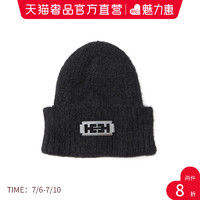 HEURUEH 2021冬季黑色徽标毛线帽帽子毛绒休闲帽配饰