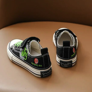 Disney 迪士尼 M1942019 儿童帆布鞋 黑绿 25码