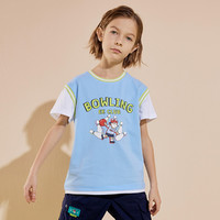 eland kids衣恋童装2022年夏季新品男童潮酷假两件篮球服短袖T恤 120 蓝色