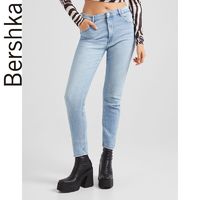 Bershka 女士 春夏新款高腰紧身牛仔裤浅蓝色小脚裤 05296333428 32 (160/58A) 浅蓝色