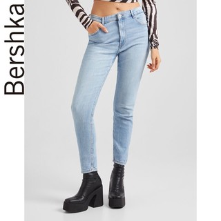 Bershka 女士 春夏新款高腰紧身牛仔裤浅蓝色小脚裤 05296333428 32 (160/58A) 浅蓝色