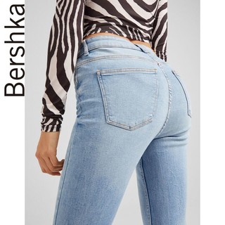 Bershka 女士 春夏新款高腰紧身牛仔裤浅蓝色小脚裤 05296333428 32 (160/58A) 浅蓝色