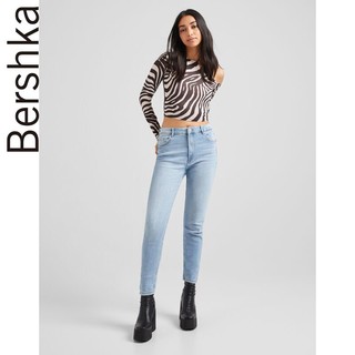 Bershka 女士 春夏新款高腰紧身牛仔裤浅蓝色小脚裤 05296333428 32 (160/58A) 浅蓝色