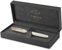 PAKER 派克 PARKER 派克 Sonnet 钢笔 | 高级银色雾面抛光，带有金色装饰 | 精美 18k 金笔尖，包括黑色墨盒 | 礼品盒