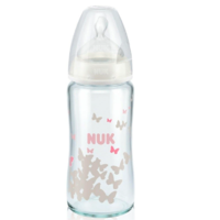 NUK 玻璃彩色奶瓶 硅胶奶嘴款 240ml 白色蝴蝶 6-18月