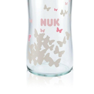 NUK 玻璃彩色奶瓶 硅胶奶嘴款 240ml 白色蝴蝶 6-18月