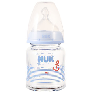 NUK 玻璃彩色奶瓶 硅胶奶嘴款 120ml 蓝色船锚 0-6月