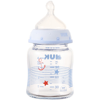 NUK 玻璃彩色奶瓶 硅胶奶嘴款 120ml 蓝色船锚 0-6月