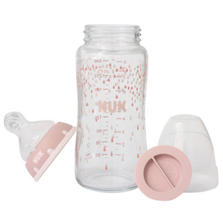 NUK 玻璃彩色奶瓶 硅胶奶嘴款 240ml 粉色水滴 6-18月