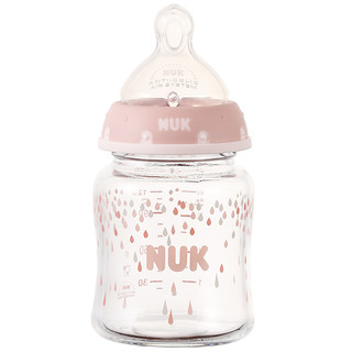 NUK 玻璃彩色奶瓶 硅胶奶嘴款 120ml 粉色水滴 0-6月