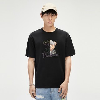 GXG 小熊系列 男士圆领短袖T恤 GHC144040C 黑色 XL