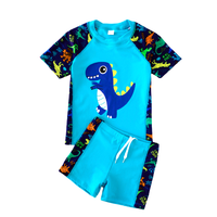 YUKE 羽克 1988 男童泳衣套装 蓝色恐龙花边 2XL