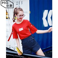 MG小象 2022夏季新款是牛仔短裤韩版高腰宽松荷叶边显瘦甜美短裤女