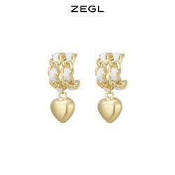 ZENGLIU ZEGL链条爱心耳环女设计感小众2021年新款潮耳钉复古925银针耳饰