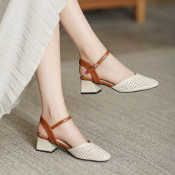 红蜻蜓女士凉鞋_red dragonfly 红蜻蜓 2022女鞋舒适粗跟后空凉鞋包头