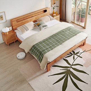 QuanU 全友 DW1008+DW1016 北欧实木床+床头柜 1.8m床 框架款