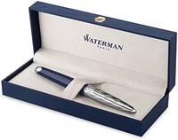 Prime会员：WATERMAN 威迪文 Carene钢笔|金属蓝漆|凿刻帽 | 18K 金细笔尖 |蓝墨水 |礼物盒