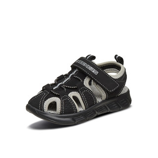 SKECHERS 斯凯奇 97810N/BKSL 男童沙滩凉鞋 C-FLEX SANDAL 黑色/银色 23cm