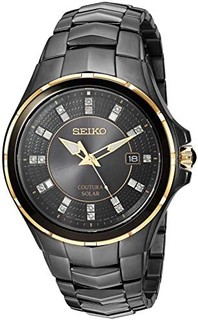 SEIKO 精工 男士太阳能Coutura系列防水石英钻石装饰黑色不锈钢手链手表42.5mm No Color ONE SIZE