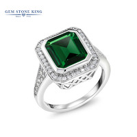 GSK 5.0克拉纳米合成祖母绿戒指925纯银满钻仿宝石时尚个性女戒