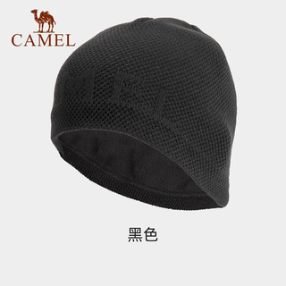 CAMEL 骆驼 户外运动帽防寒保暖大头围抓绒帽子男女冷帽包头帽冬季针织帽 A1W3KV109 黑色