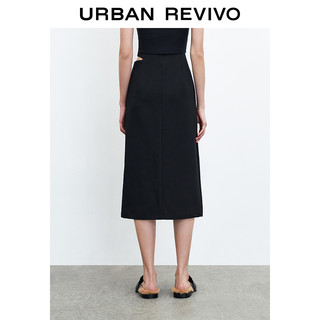 URBAN REVIVO  UR2022春季新品女装气质时髦镂空开衩中长款半裙WV12S5BN2000  正黑 XS