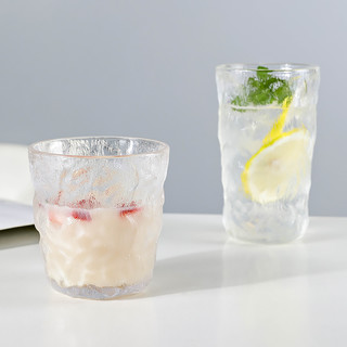 冰川纹玻璃杯可爱水杯家用咖啡杯网红ins风少女酒杯喝水杯子套装 冰川杯-2矮（透明款）
