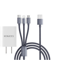 ROMOSS 罗马仕 AC18A 手机充电器 USB-A 18W+CB25n Lightning/Micro-B/Type-C 3.5A 数据线 尼龙编织 1.5m 白灰色