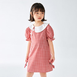 Mini Peace 太平鸟童装女童夏季国风娃娃领格纹连衣裙