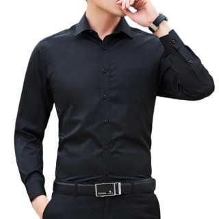 kindon 金盾 男士长袖衬衫 J02121 黑色 3XL